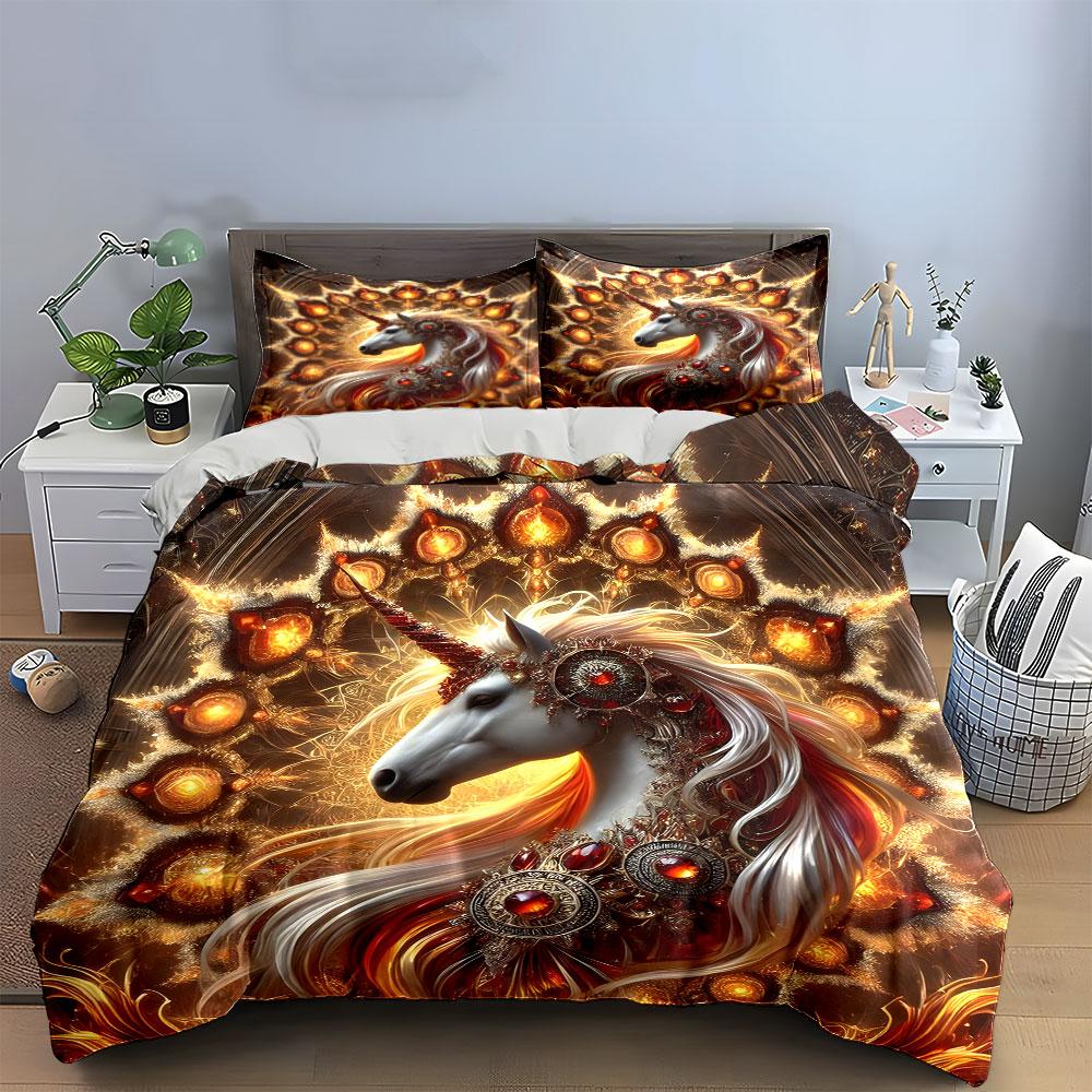 Mystical Unicorn Fantasy Artwork Trio  Kid'S And Adults' Bedroom Decor, Exquisite Three-Piece Bedding Set Gift