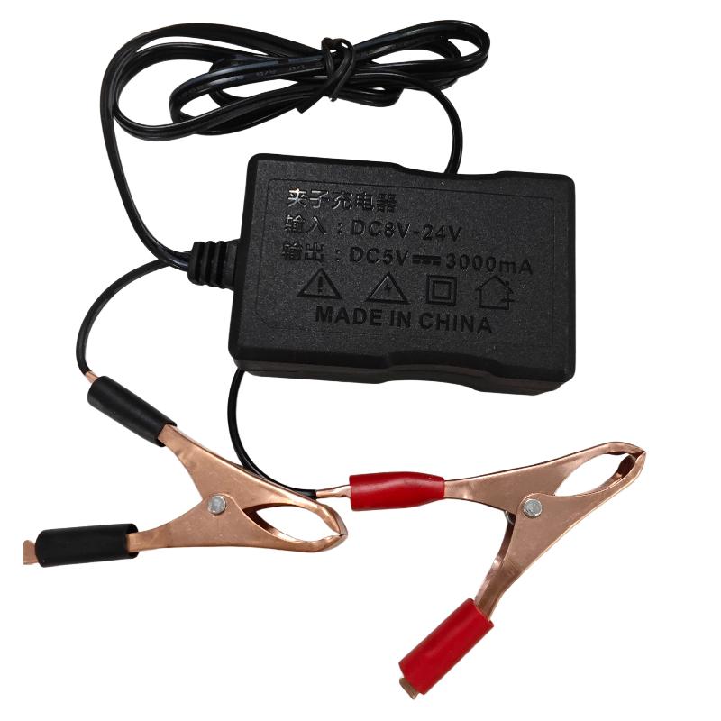 12V 24V to 5V Portable USB Power Adapter 3 Charging Ports Battery Clip for Car Truck Camping Emergency Use
