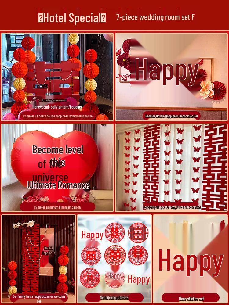 Ensemble de Décoration de Chambre de Mariage Nuptial avec Double Bonheur Sans Trace pour Hôtels et Salons