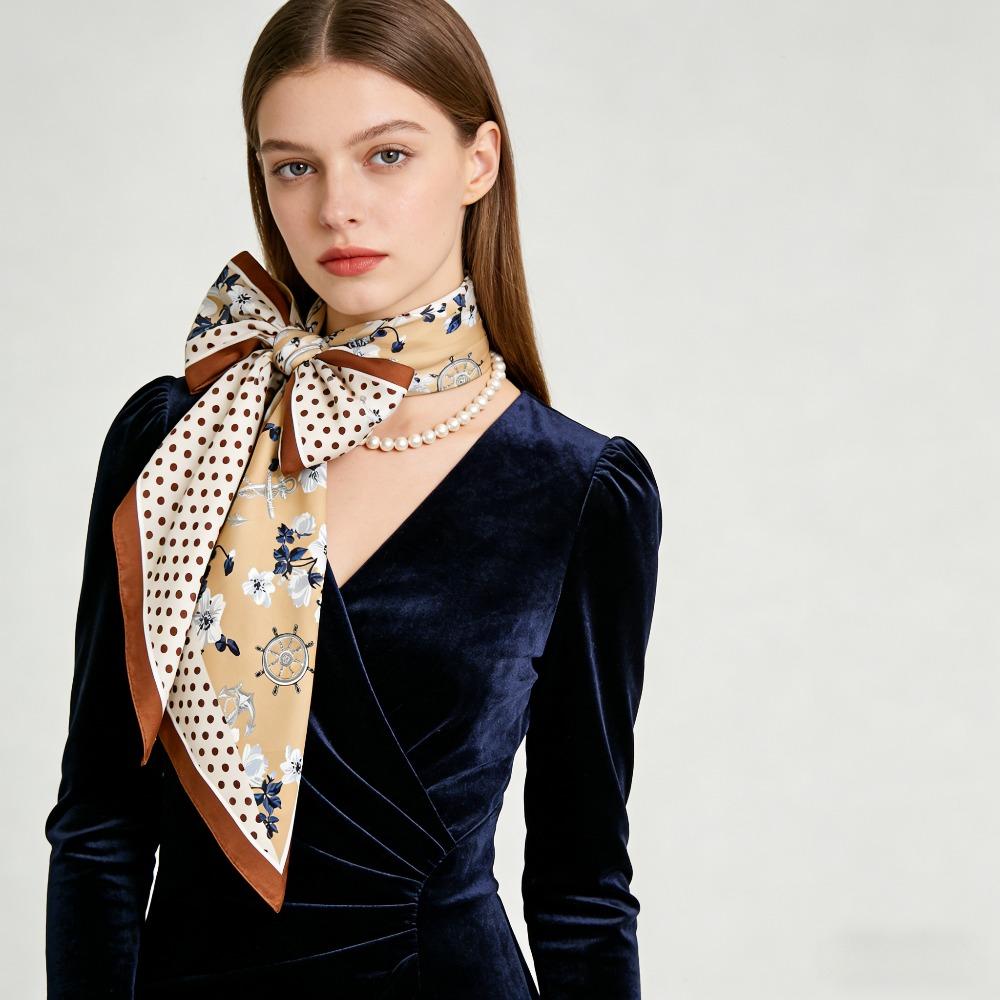 Japanese And Korean Polka Dot Color Blocking Sweet Silk Scarf Summer New Multi-Functional Decoration Small Square Scarf