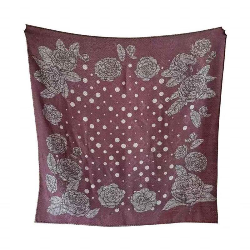 NINA SOLOR Polka Dot Camellia Silk Wool Square Scarf