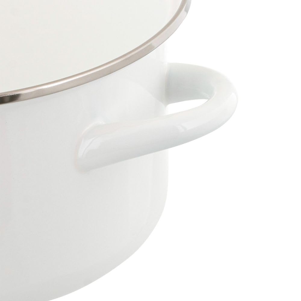 Bestco Enamel Casserole with Glass Induction and Gas Bran Pot, 22cm, Lid, Compatible, White, NQ-0254,