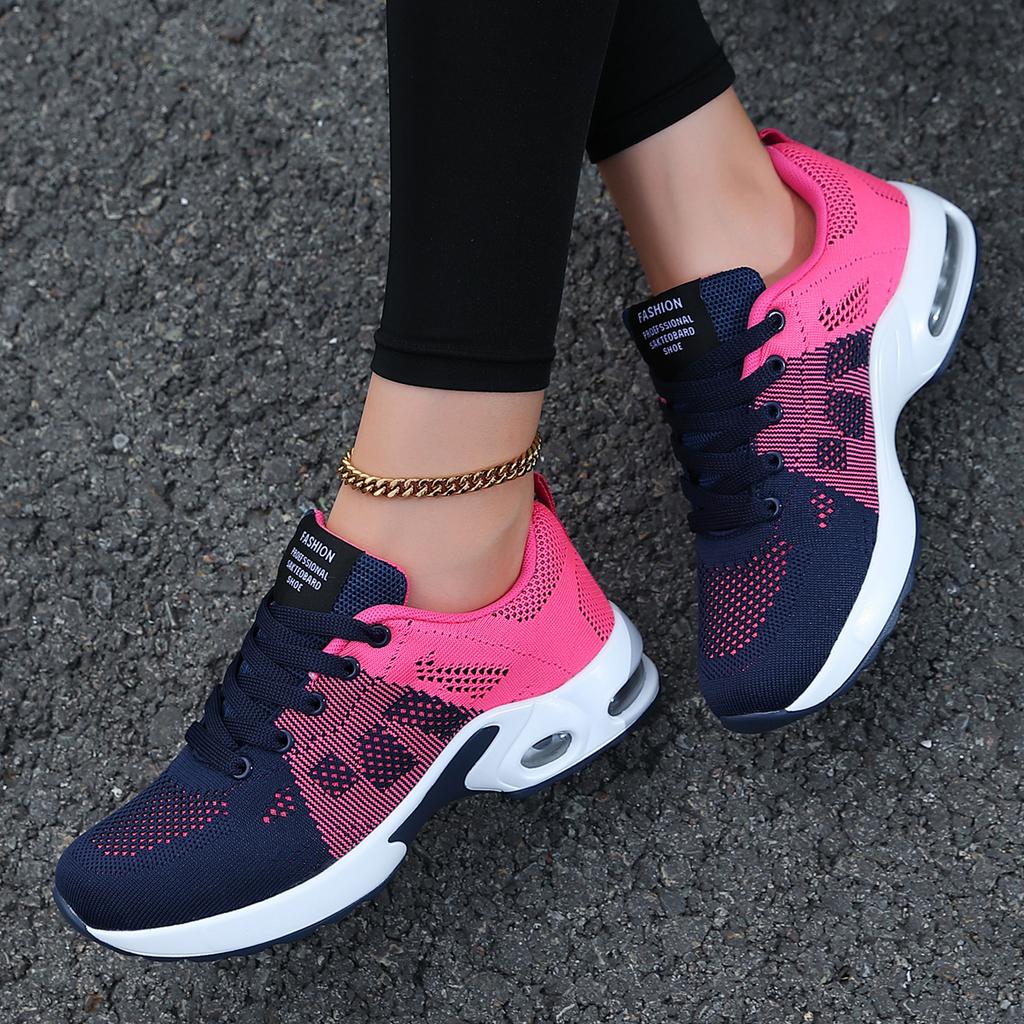 New Women's Flying Woven Air Cushion Sneakers Women's Fashion Soft-soled Thick-soled Breathable Lightweight Versatile Mountaineering Casual Shoes