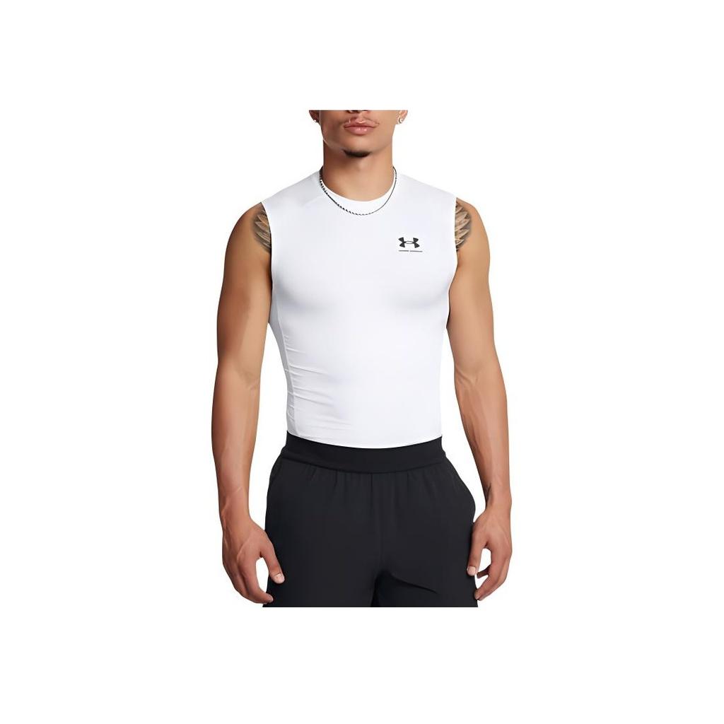 Under Armour Mens HeatGear® Sleeveless Solid Slim Fit Sports Moisture-Wicking Breathable Tank Top Men Tops White 1361522-101