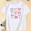 Graphic Pink Color Bow Printed T Shirts Kids Children's T-shirt Boys Girls Summer Spring Casual Top Tee