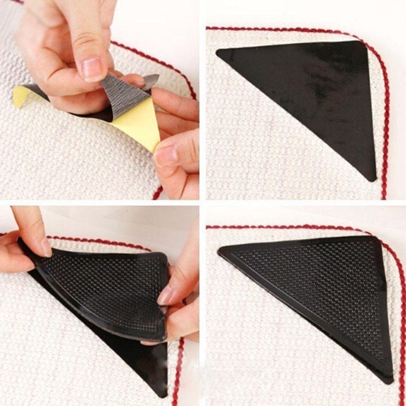 4 Pcs Washable Silicone Rug Grippers Non Slip Carpet Corner Holders Reusable Eco Friendly Floor Mat Stabilizer For Bathroom Kitchen