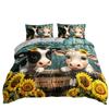 Farm Cow Duvet Cover Three-Piece Sunflower Quilt Cover Cute Cow Bedding Set