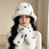 Winter Bobcat Point Plush Bucket Hat Scarf Set Women's Warm Imitation Fox Hair Ear Protector Hat Two-piece Set