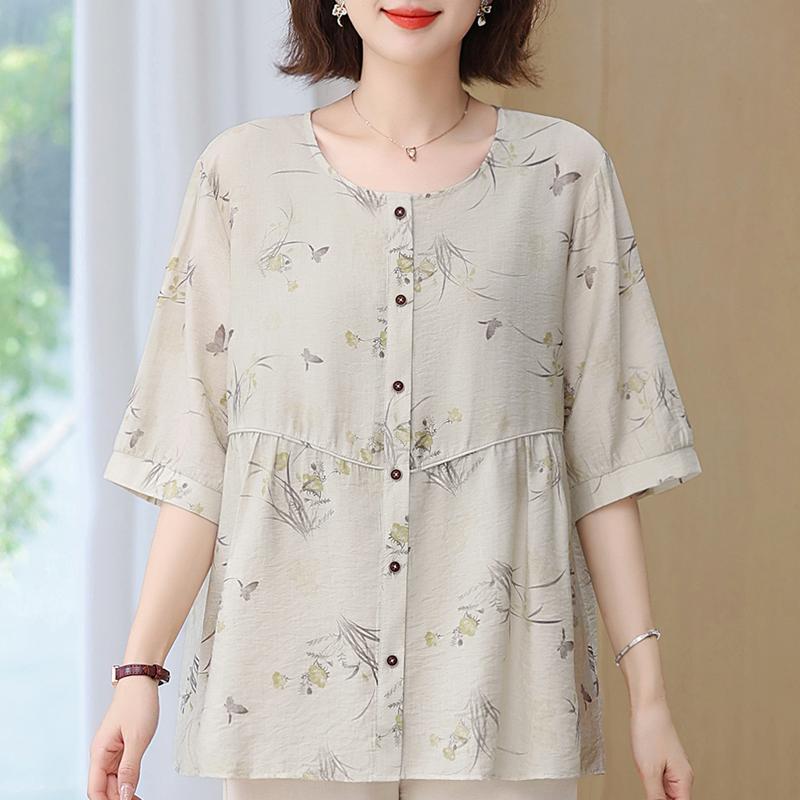 Plus Size 4XL-8XL Summer Casual Blouses Women Tops Loose Vintage Clothes Oversize Half Sleeve Shirt