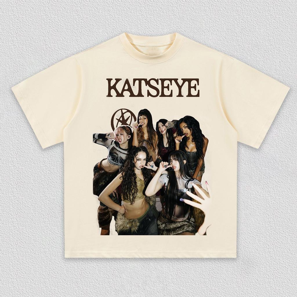 THE KATSEYE Tshirt K Popular Group Top Summer Mens Womens Hiphop Printed Tshirt Casual Harajuku Casual Street Wear Y2K