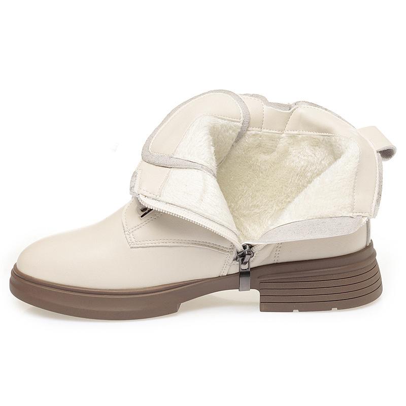 

Low-heeled Martin boots women s new autumn and winter soft-soled leather shoes fleece warm British short boots women s shoes 40