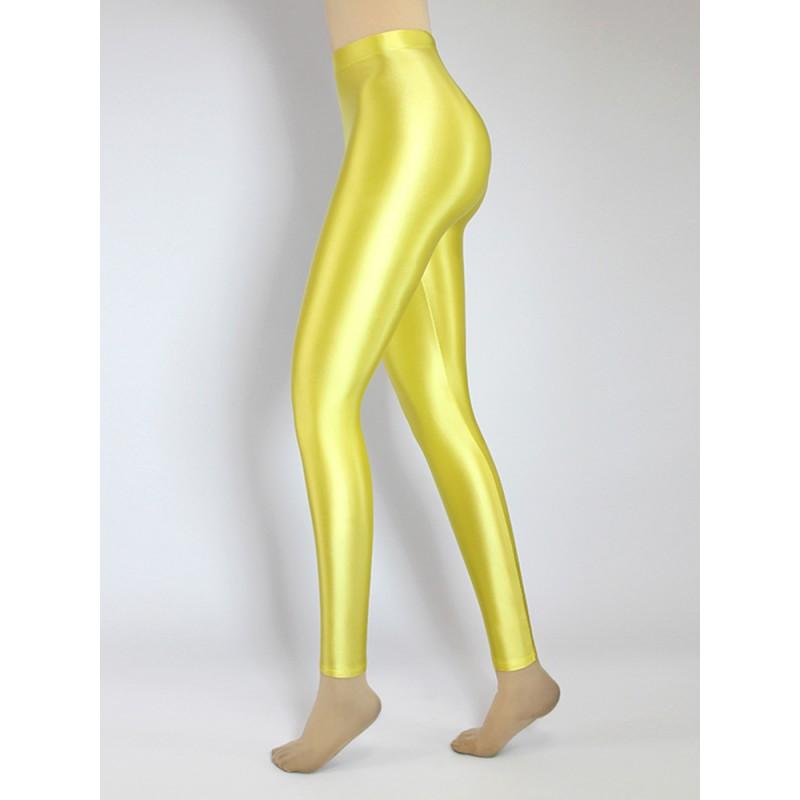 High Waist Shiny Leggings Women Stretchy Nine-Quarter Yoga Dance Workout Pants