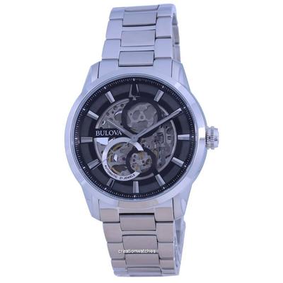 Odnowiony Classic Skeleton Czarna Tarcza Stal Nierdzewna Automatyczny 96A208 Zegarek Męski