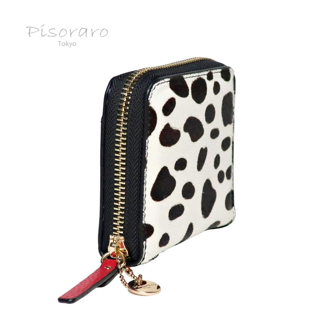 Pisoraro Harako Dalmatian Print Round Zip Mini Wallet PR242 DALMATIAN in White and Black