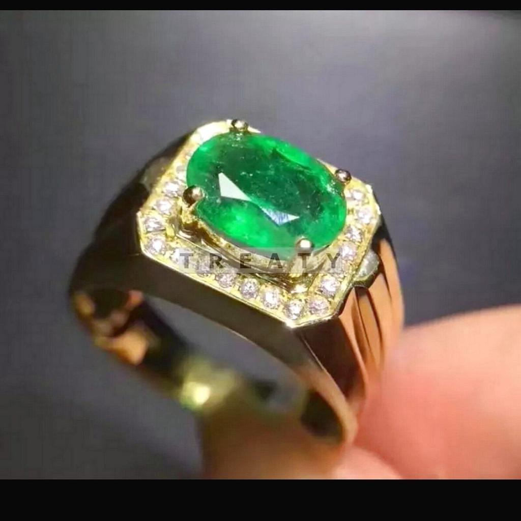 Smaragd Oval Schliff Mit 925 Sterling Silber Vergoldet Ring Für Herren #295 JL375732384909