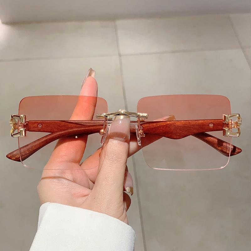 Rimless Square Sunglasses New Gradient Colorful Ocean Lenses Men Eyewear Oversized Vintage Brand Design Women Shades