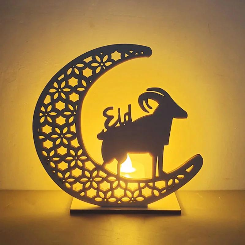 Ramadan Night Lights Star And Moon Wooden Festival Craft Lamps Muslim Eid Party Decoration Candles Atmosphere Lights