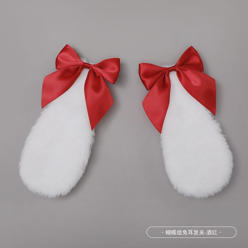 Handmade Rabbit Ear Hair Clip With Bow Lolita Style Sweet Cartoon Accessory Girls Teens