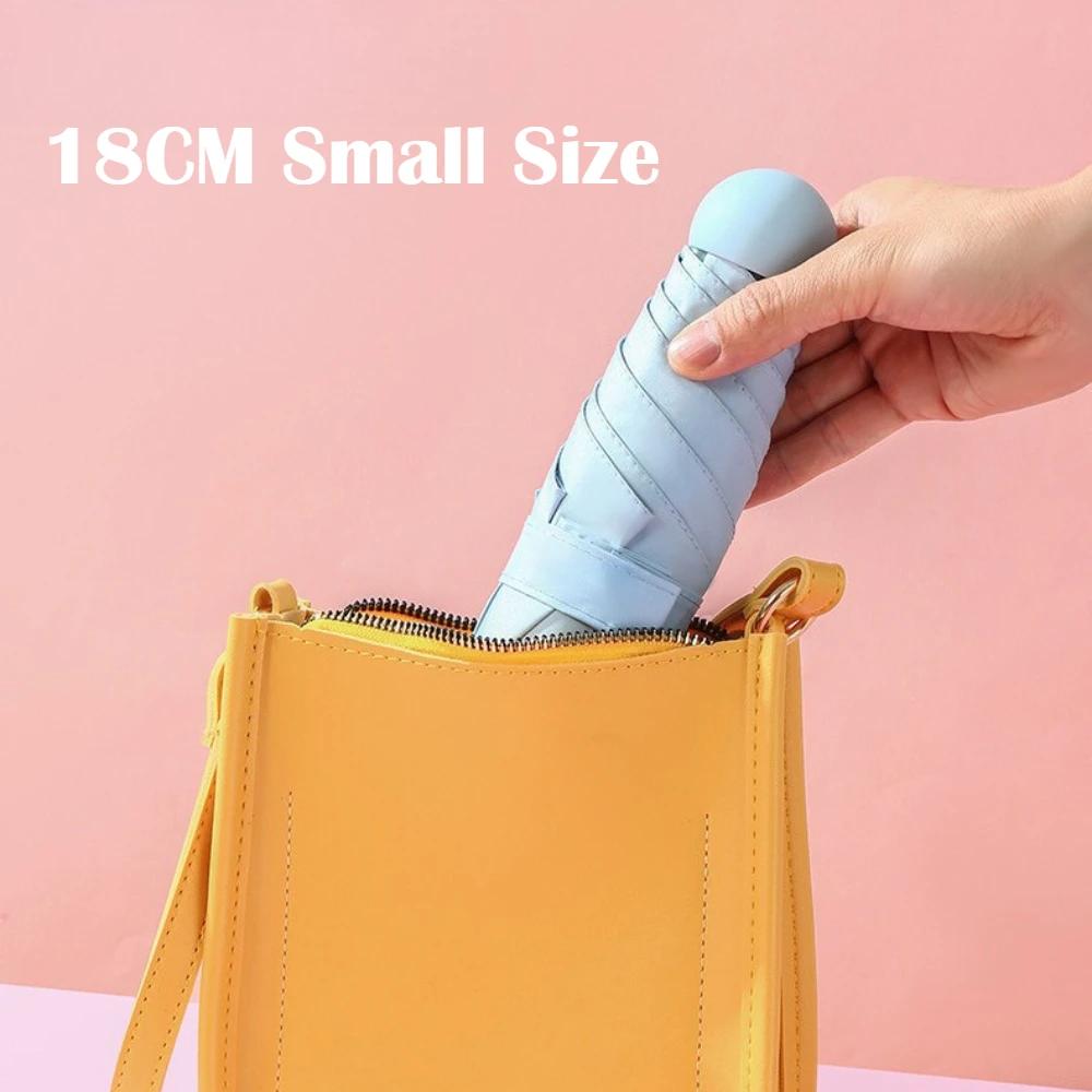 18CM 6 Ribs Lightweight Compact Pocket Umbrella with Storage Box Folding Travel Umbrella for Daily Life Sunny and Rainy Days
