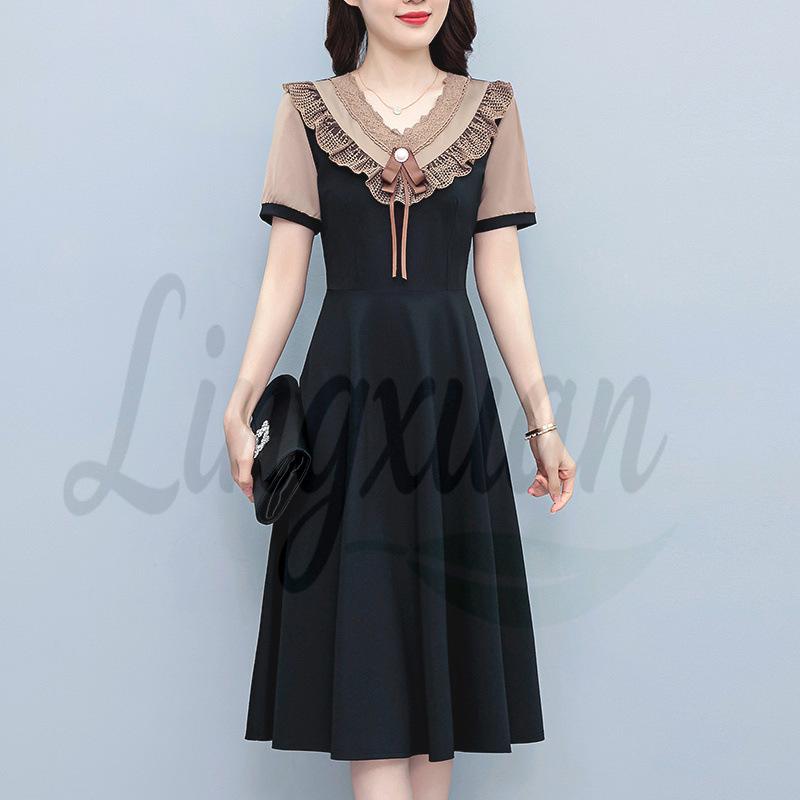 

Plus Size Summer Slimming Short-Sleeve Two-Piece Dress for Women 5XL чёрный