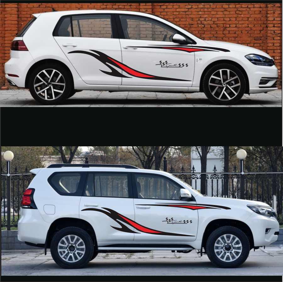 Black & Red Stripe Decals Car SUV Side Body Decoration Graphic Vinyl Sticker Kit