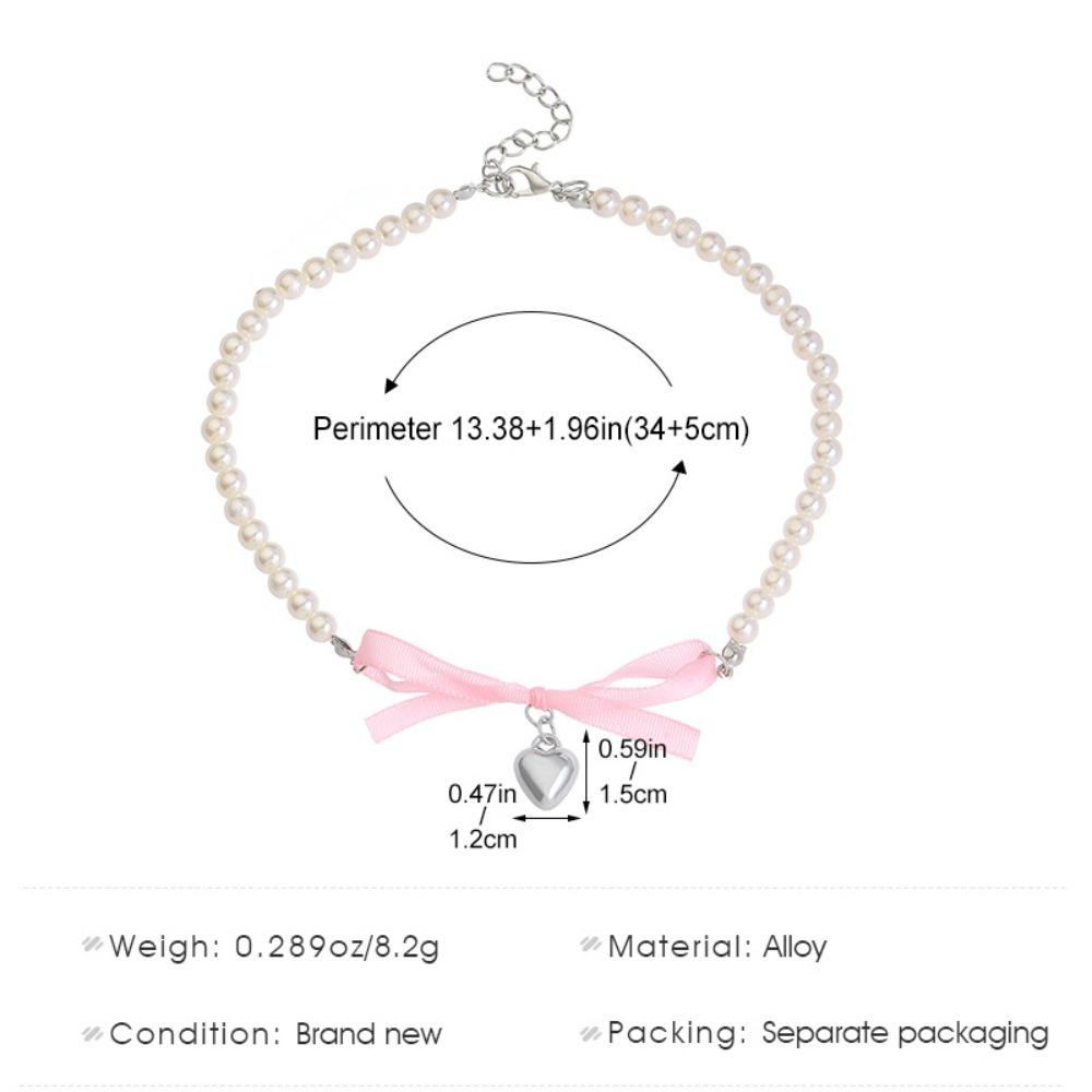 Cute Romantic Pink Bowknot Pearl Beaded Heart Crystal Cross Pendant Necklace for Women Charm Sexy Y2K Collar Jewelry Accessory