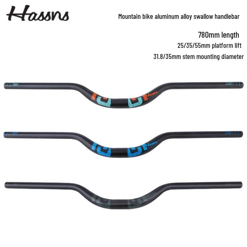 HASSNS Mountain Bike Swallow Handlebar, 31.8/35mm Diameter, AM DH Downhill, 25/35/55mm Rise