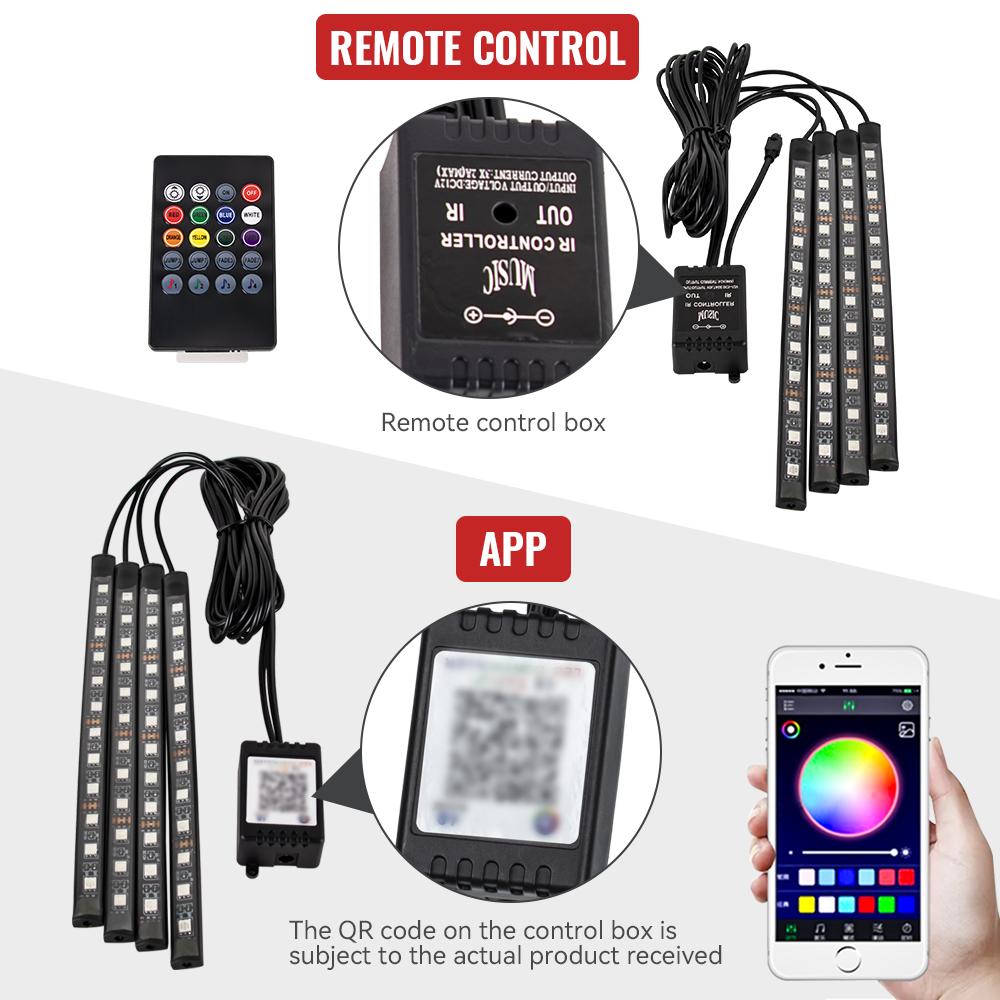 Neon 36 48 72 LED Car Interior Ambient Foot Light Kit Backlight Remote App Music Control Auto RGB Atmosphere Decorative Lamp