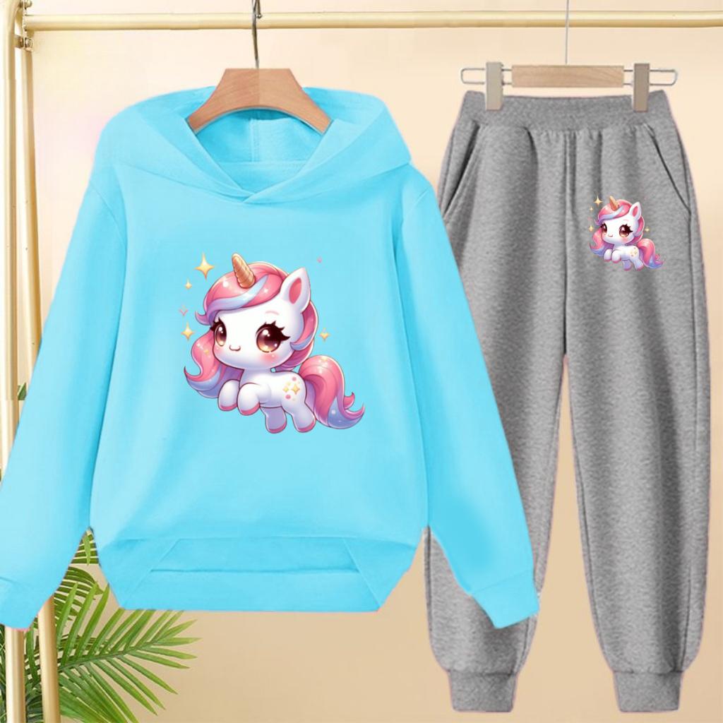 Kids Clothes Cute Unicorn Print Hoodie Sportswear Coat+Pants 2P Boy Girl Toddler 3-12Y Leisure Top Fashion Sunshine Charming Set