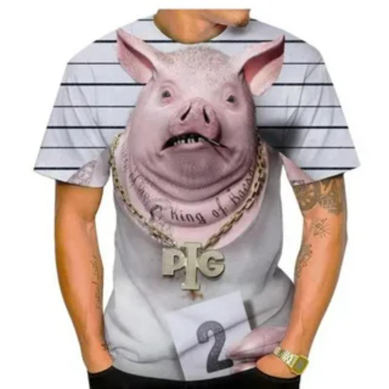 Men's T-Shirt Funny Pig Animal 3D Print Casual Fashionable Comfortable Round Neck Oversized T-Shirt