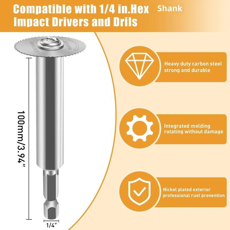 Rotary Tool Cutting Discs with 6pcs Steel Saw Blades, 2pc 1/4 Inch Hex Short Shank and Long Shank,for Cutting PVC Pipe.Wood