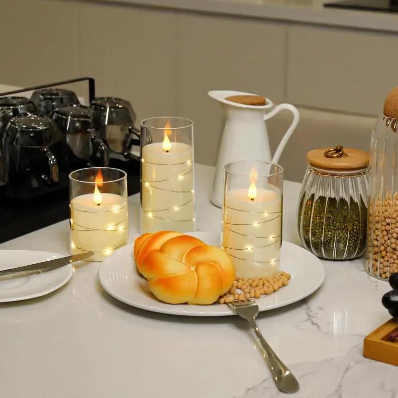 1/2 Pcs LED Flameless Electronic Candle Lights Clear Acrylic Candle Recessed Flickering StringLamp Battery Powered Wedding Party