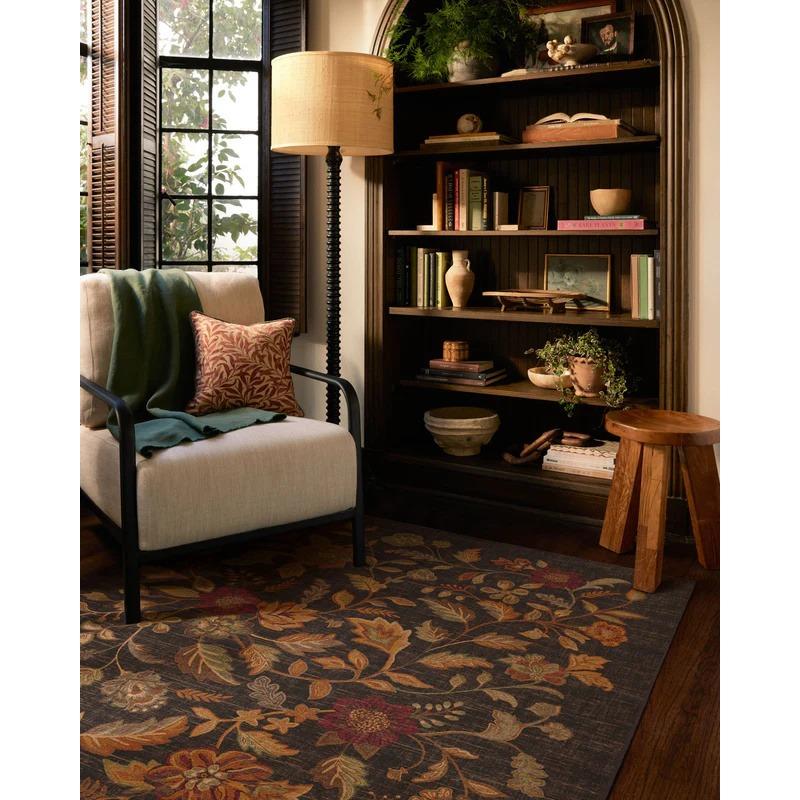 Anonna Dark Wood Area Rug for Bedroom Bedside Decor Floor Mat Floral Aesthetic Carpet for Living Room Non Slip Washable Carpet