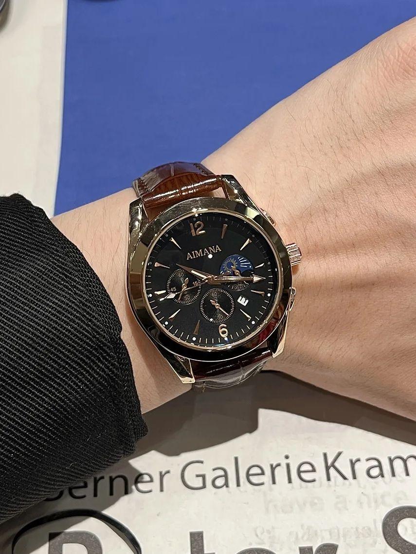 

Высококачественные мужские часы с кожаным ремешком Классический стиль для деловой и повседневной носки золотой