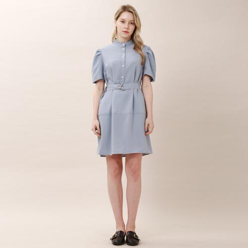 Bunderghost Puff Sleeve Mandarin Collar Short Sleeve Dress (Mint)