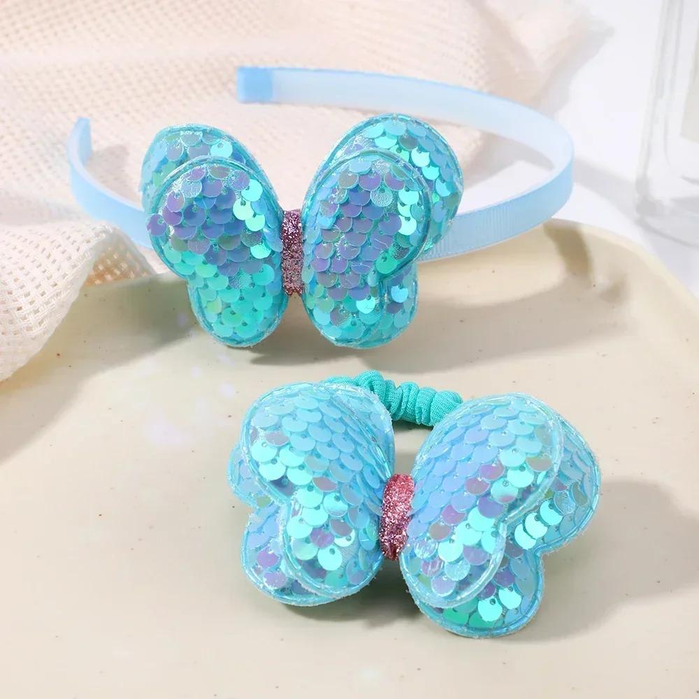 2/3 Pcs Baby Sequins Butterfly Flower Hairbands for Girls Hair Ties Set Clips Bows Headband Kids Headwear Gifts Hair Accessories