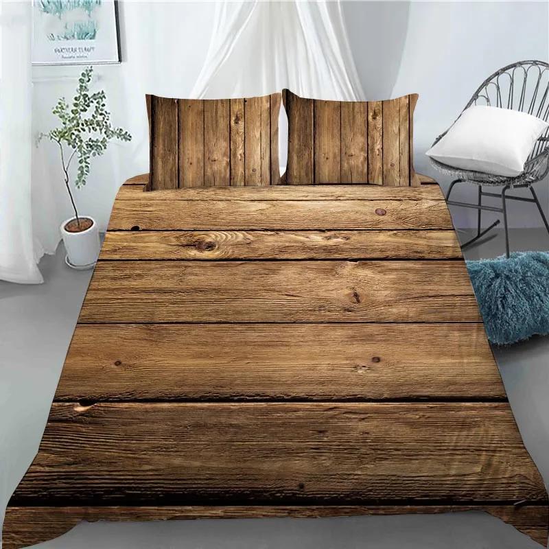 3D Modern Retro Wood Duvet Cover Lovely Pattern Polyester Quilt Cover Pillowcases For Kids Adults Bedroom Decor King Queen Size