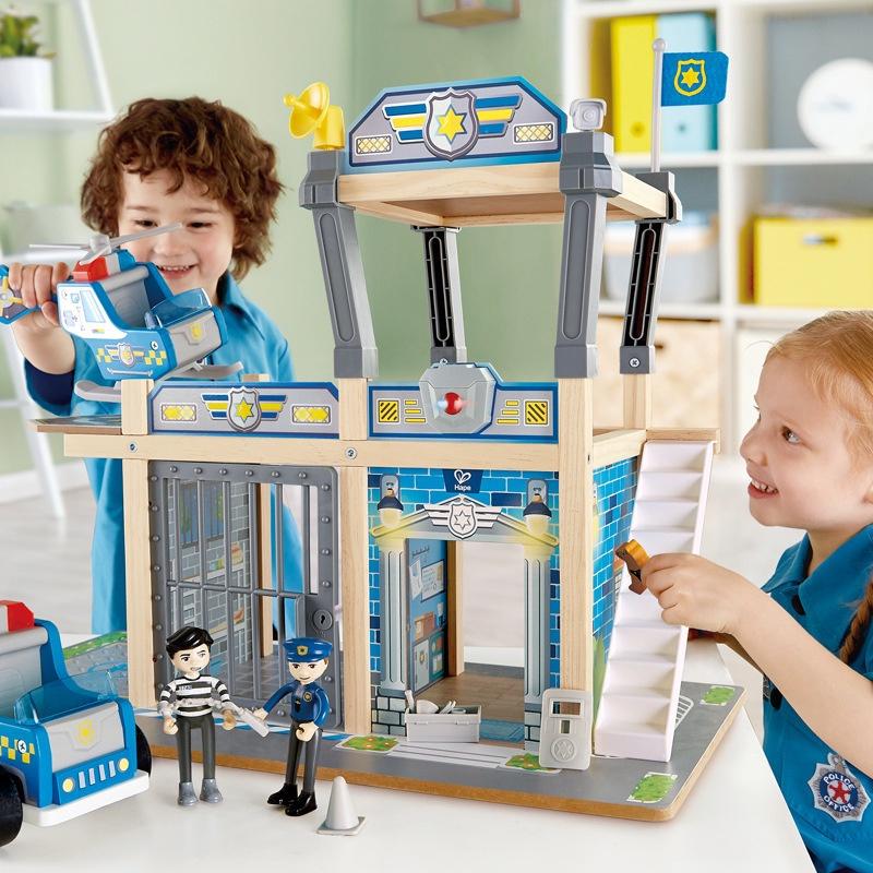 Wooden Urban Police Station Playset For Kids Interactive And Imaginative Toy