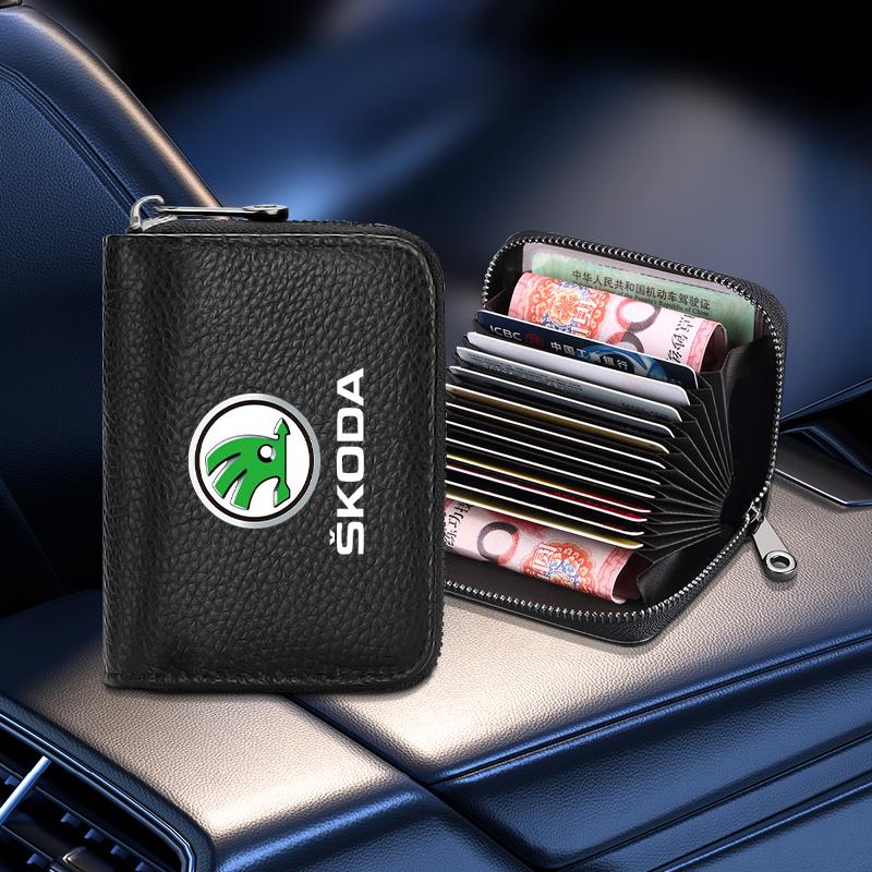 Leather Car Driver's License ID Card Bank Card Wallet Car Styling For Skoda Octavia Superb Rapid Kodiaq Karoq Fabia Kamiq Roomster Citigo