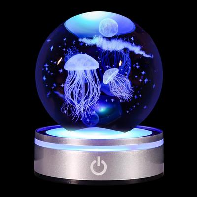 3D Crystal Jellyfish Ball with LED Light, Multicolor Changing, Cute Figurine, Stylish and Relaxing Item, Perfect for Birthdays, Birthdays, Night