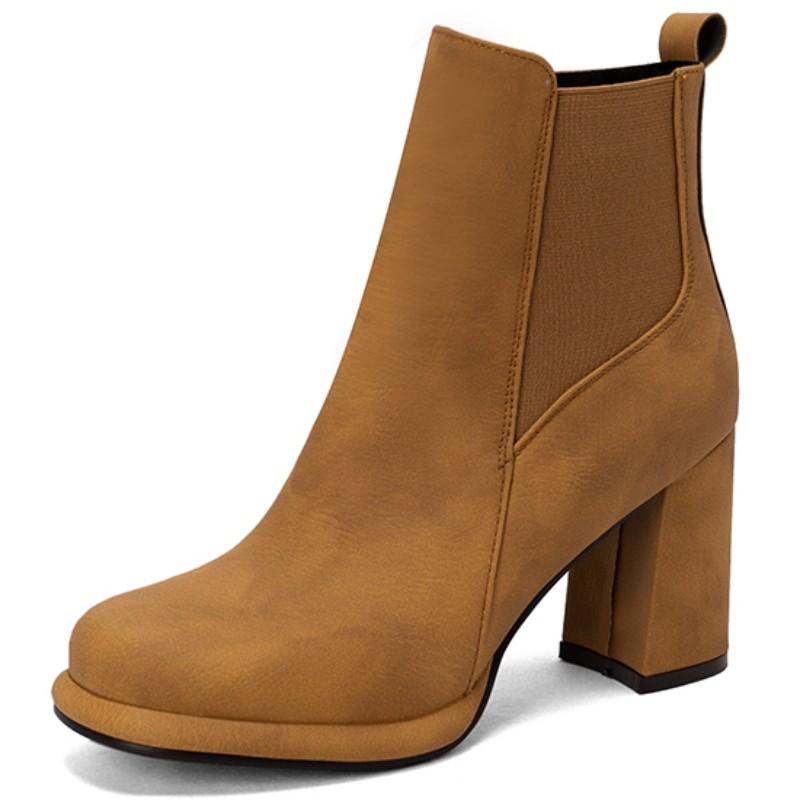 Vintage Ankle Boots Women Shoes Autumn Winter Women's Cowboy Short Boot Square Toe Black Heeled Party Shoes Ladies Large Size 48