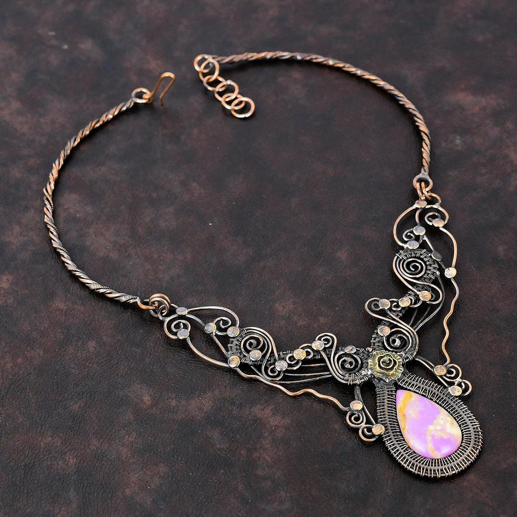 Phosphosiderite Necklace Copper Wire Wrapped Gemstone Necklace Adjustable Necklace Phosphosiderite Copper Jewelry Handmade Necklace For Gift