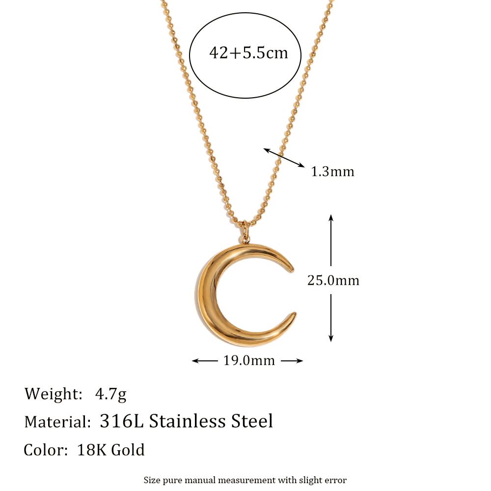 

MamacitaSlay Elegant Stainless Steel Moon Pendant Thin Beaded Chain Necklace 2025 Party Waterproof Jewelry Women s Elegant Gift 40cm золотой