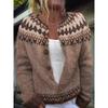 Womens Color Block Knit Cardigan Loose Fit Long Sleeve Geometric Casual Commute Style