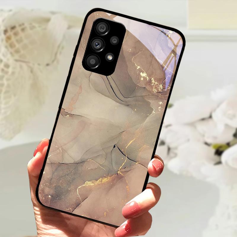 Glass Case For Samsung A13 A23 4G 5G Cartoon Tempered Glass Phone Cover For Galaxy A33 A53 A73 5G Hard PC Glass Protector Cases