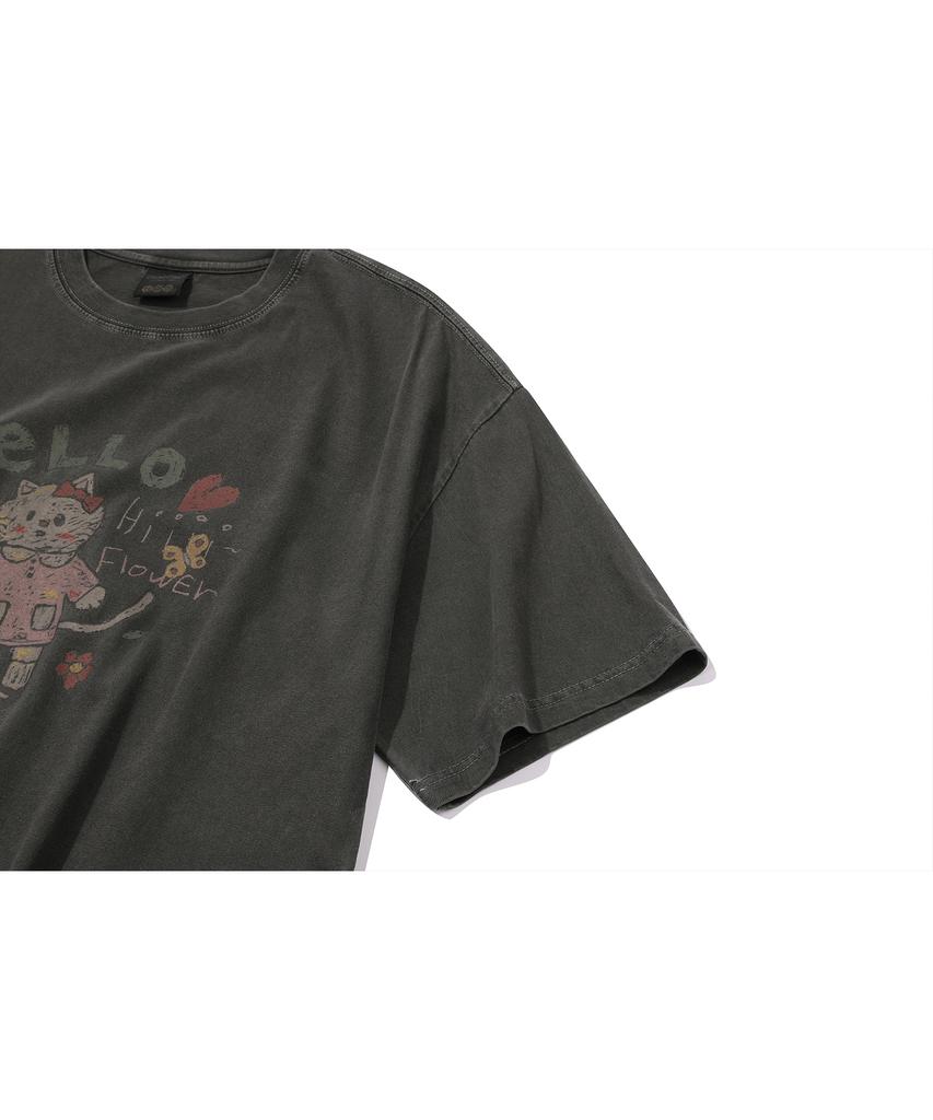 CPGN STUDIO Hello Flower Pigment Short Sleeve T-Shirt Smoke Black