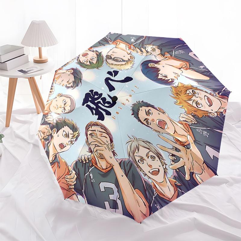 

1pc Haikyuu!! Automatic Opening Closing Umbrella with Portable Tri-Fold Design, 8-Bone Iron Frame Outdoor Umbrella, Perfect Gift for Fans, Travelers,