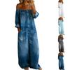 Női Leengedett Vállú Jumpsuit Egysoros Gombos Mosott Farmer Stílusú Széles Szárú Egyrészes