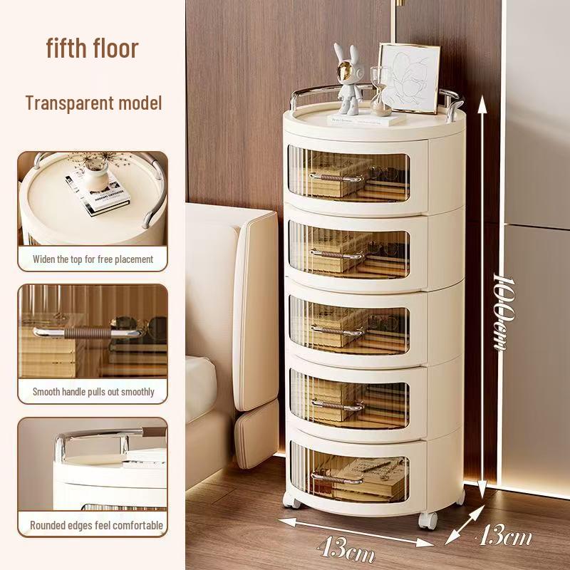 Round Storage Cabinet with Shelves and Drawers