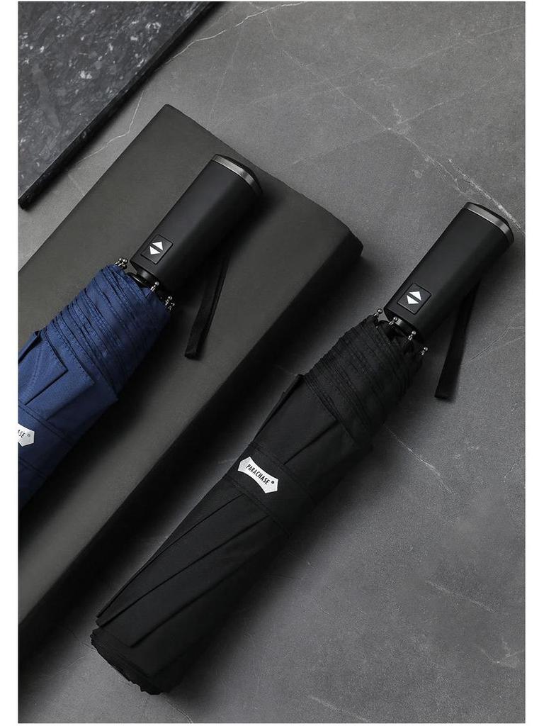 PARACHASE 135cm Super Large Automatic 3-Fold Umbrella, Flat Handle, Korean Style, Business Umbrella for Men